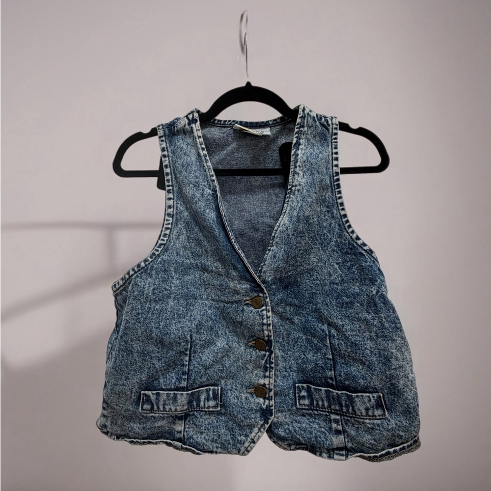 Vintage 90s Sakura Sport Acid Wash Denim Vest Small